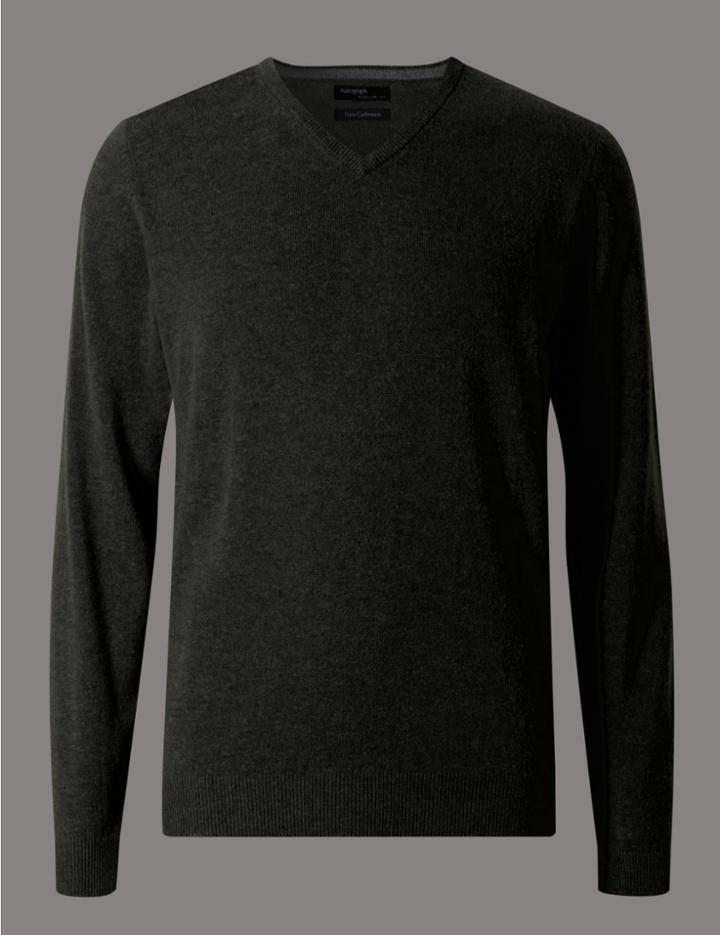 Marks & Spencer Pure Cashmere V-neck Jumper Charcoal