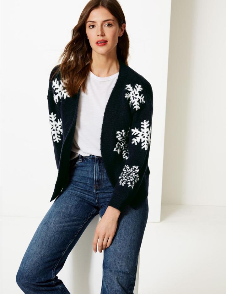 Marks & Spencer Jacquard Print Cardigan Navy Mix