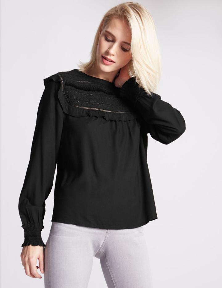 Marks & Spencer Long Sleeve Tassel Blouse Black