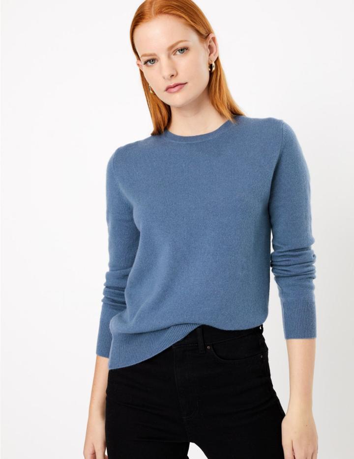 Marks & Spencer Pure Cashmere Crew Neck Jumper Slate Blue