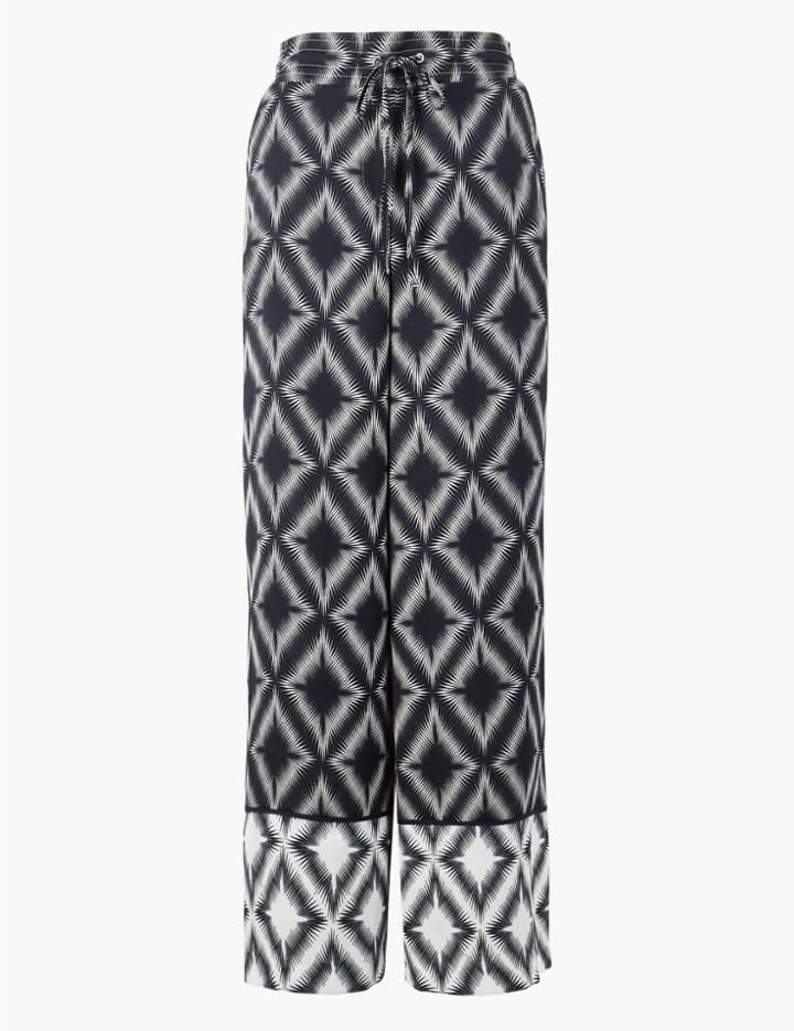 Marks & Spencer Printed Wide Leg High Waist Trousers Ivory Mix