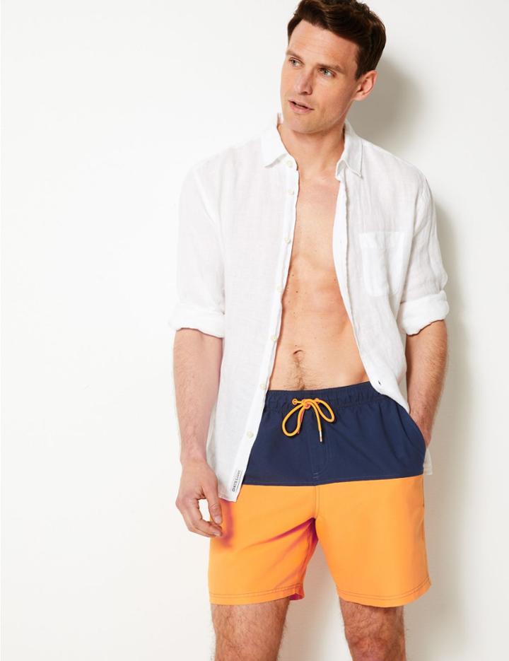 Marks & Spencer Quick Dry Colour Block Swim Shorts Gold Mix