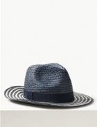 Marks & Spencer Striped Fedora Hat Navy Mix