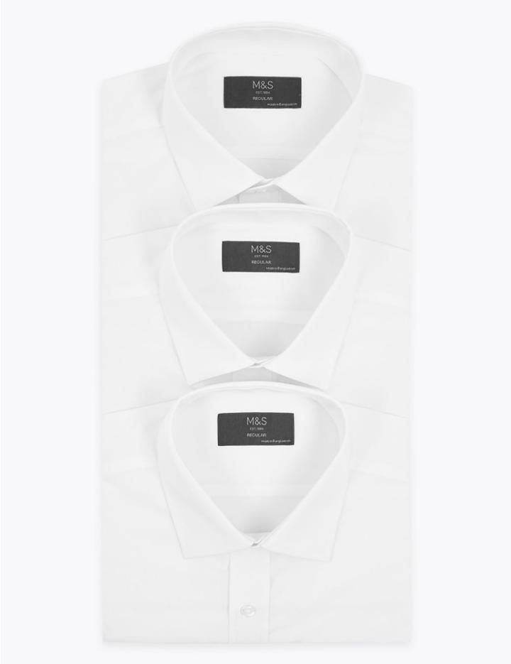 Marks & Spencer 3 Pack Regular Fit Easy Iron Shirts White