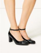 Marks & Spencer Wide Fit Ankle Strap Block Heel Court Shoes Black
