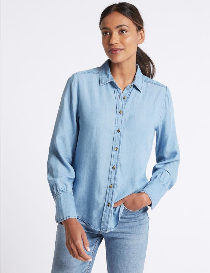 Marks & Spencer Denim Tencel Long Sleeve Shirt Denim