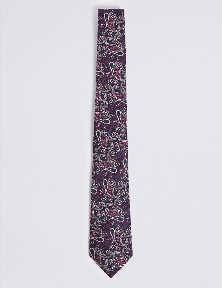 Marks & Spencer Pure Silk Paisley Tie Burgundy Mix