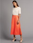 Marks & Spencer Leather A-line Midi Skirt Red