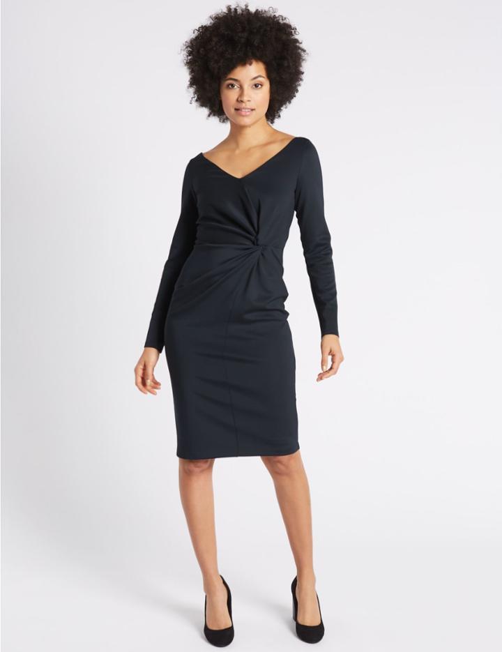 Marks & Spencer Knot Front Scuba Bodycon Midi Dress Black Mix