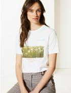 Marks & Spencer Pure Cotton Romantic Straight Fit T-shirt White Mix