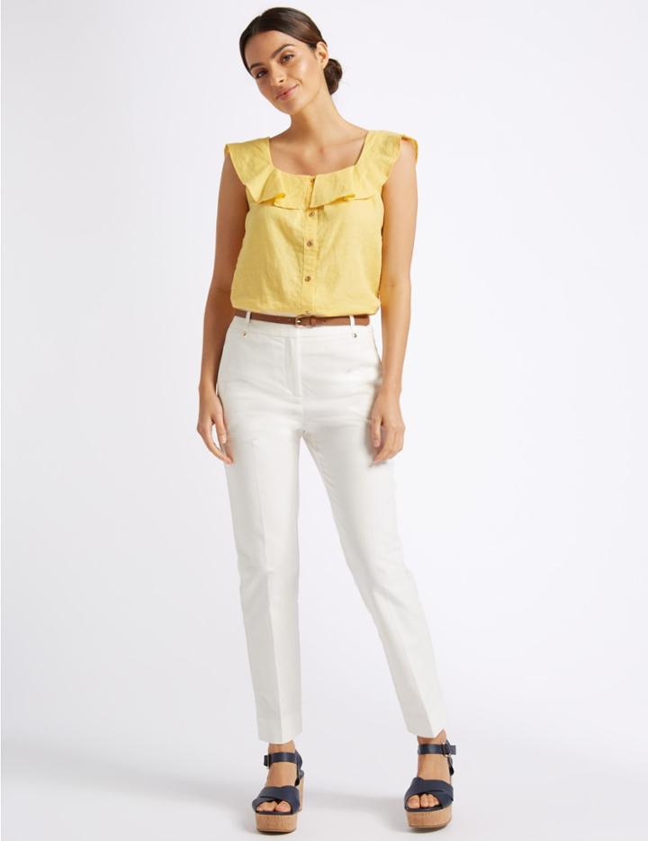 Marks & Spencer Belted Slim Fit Trousers Ivory