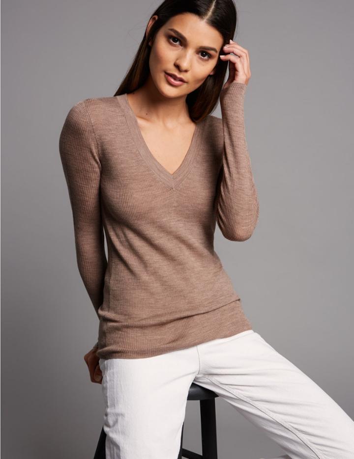 Marks & Spencer Pure Merino Wool Ribbed Jumper Grey