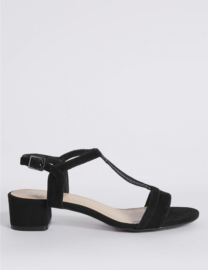 Marks & Spencer Leather Block Heel T-bar Sandals Black