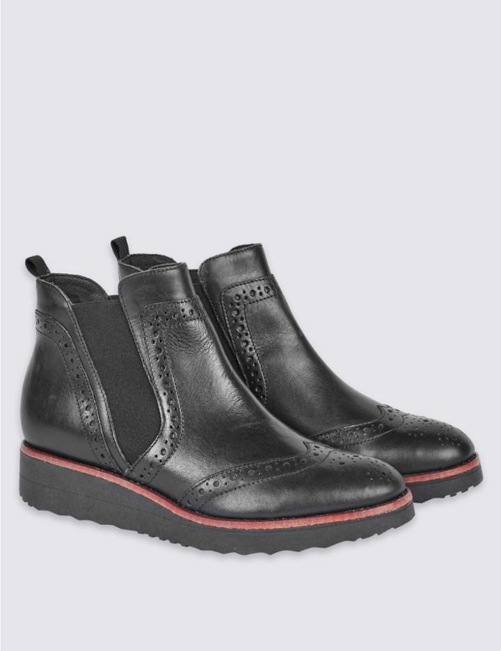 Marks & Spencer Leather Brogue Detail Ankle Boots Black