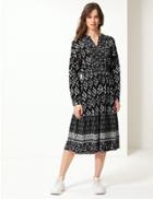 Marks & Spencer Floral Print Waisted Midi Dress Black Mix