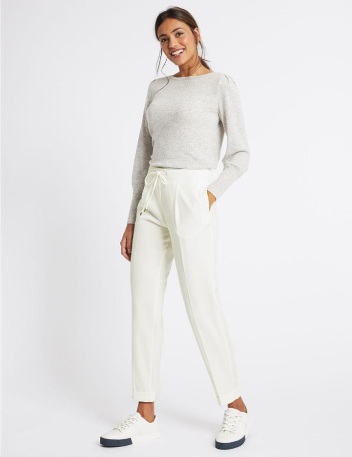 Marks & Spencer Drawstring Pleated Tapered Leg Trousers Winter White