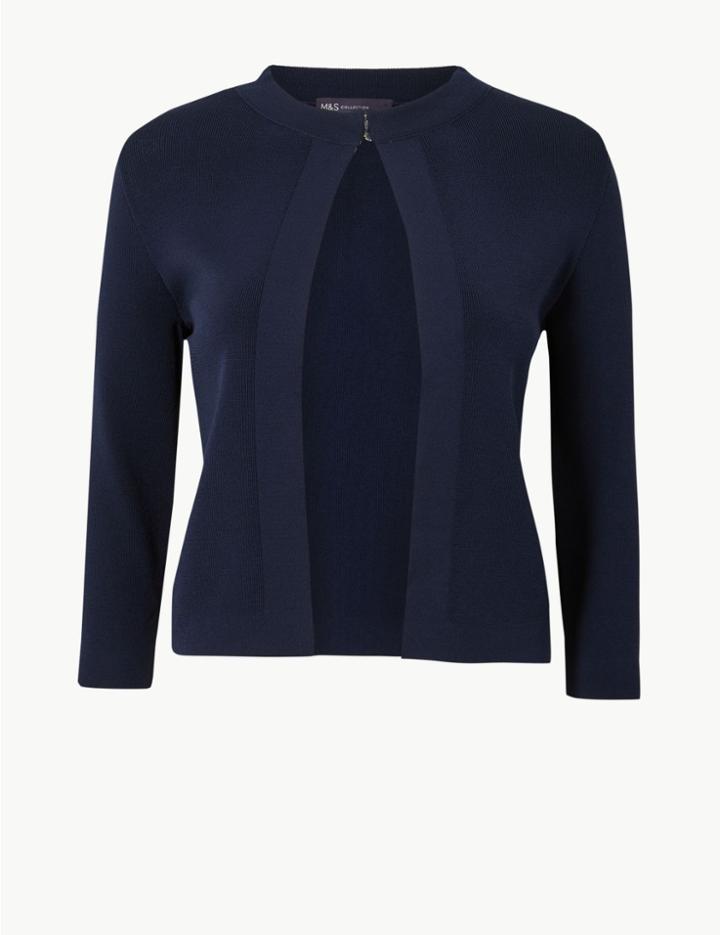 Marks & Spencer Round Neck 3/4 Sleeve Cardigan Navy