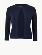 Marks & Spencer Round Neck 3/4 Sleeve Cardigan Navy