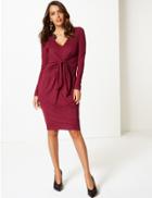 Marks & Spencer Knot Front Long Sleeve Bodycon Midi Dress Berry