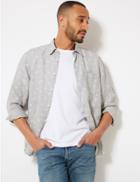Marks & Spencer Pure Linen Palm Print Shirt Grey