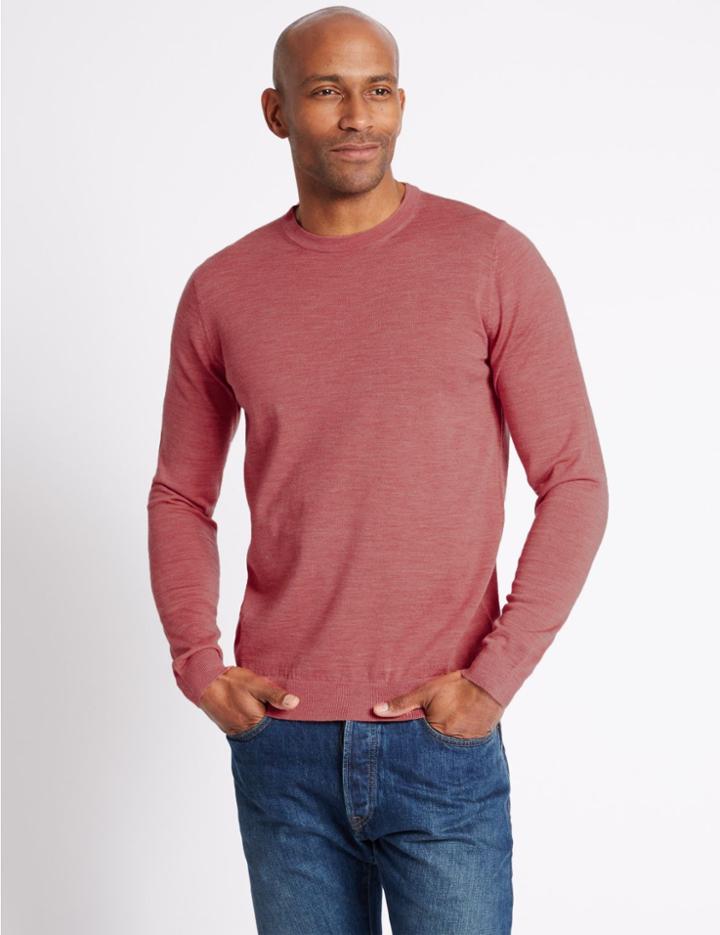 Marks & Spencer Pure Merino Wool Crew Neck Jumper Poppy