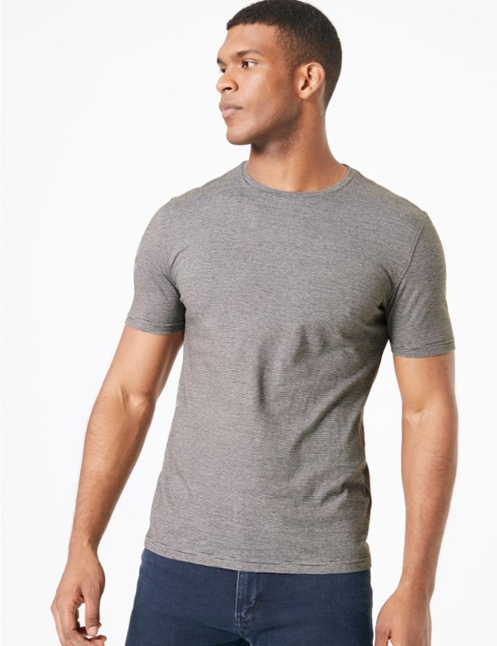 Marks & Spencer Pure Cotton Striped T-shirt Dark Sage