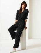 Marks & Spencer Striped Short Sleeve Jumpsuit Black Mix