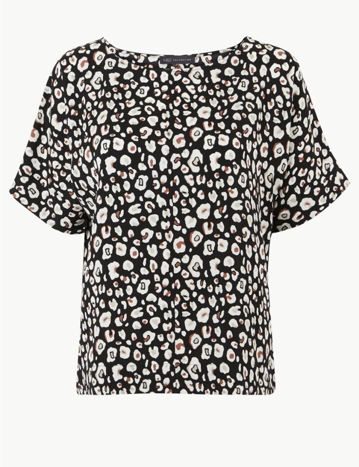 Marks & Spencer Oversized Animal Print Shell Top Black Mix