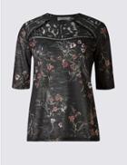 Marks & Spencer Floral Print Half Sleeve T-shirt Black Mix