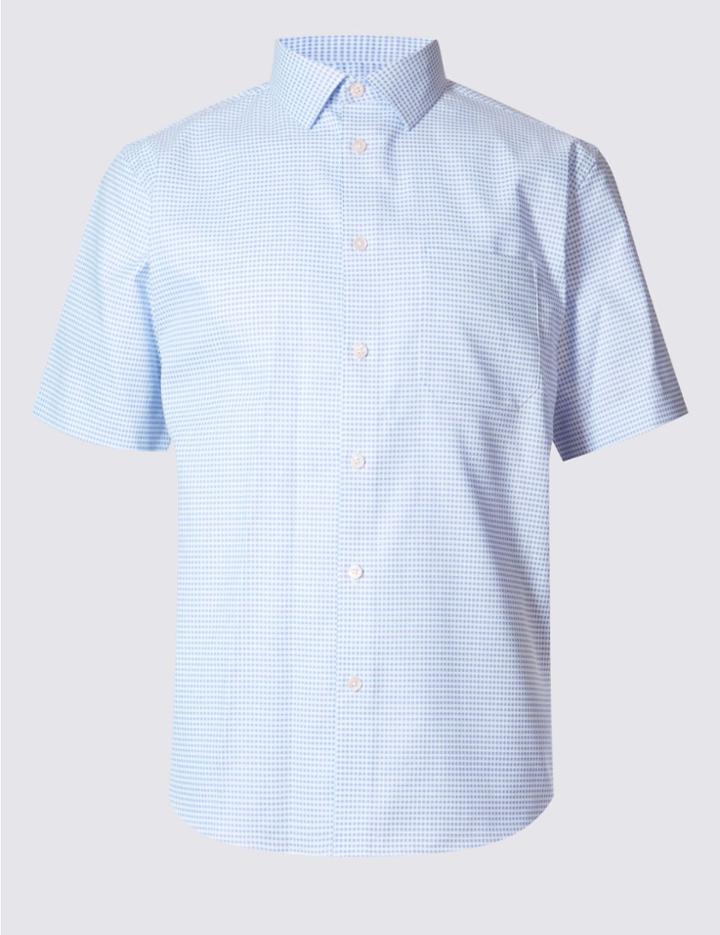 Marks & Spencer Pure Cotton Textured Shirt Light Blue