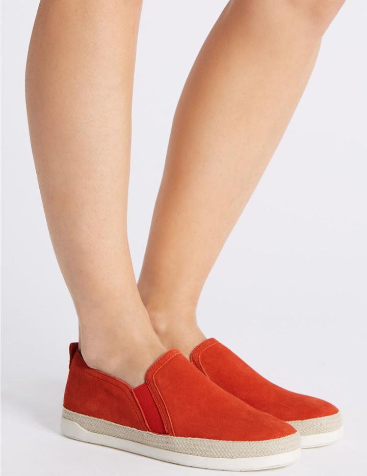 Marks & Spencer Wide Fit Suede Rope Detail Trainers Flame