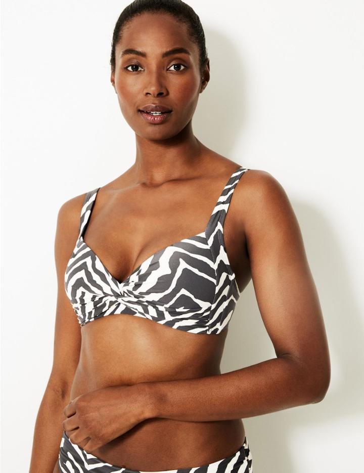 Marks & Spencer Zebra Print Plunge Bikini Top Black Mix