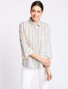 Marks & Spencer Pure Cotton Striped 3/4 Sleeve Shirt Multi