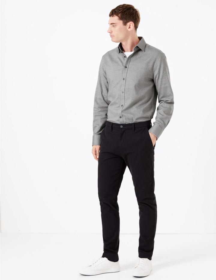 Marks & Spencer Pure Cotton Twill Tailored Fit Shirt Grey Mix