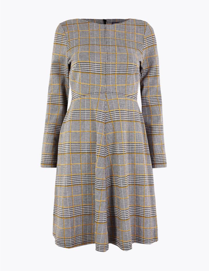 Marks & Spencer Petite Checked Fit & Flare Dress Multi