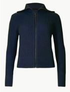 Marks & Spencer Pure Cotton Textured Cardigan Medium Navy