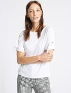 Marks & Spencer Eyelet Round Neck Short Sleeve T-shirt Soft White