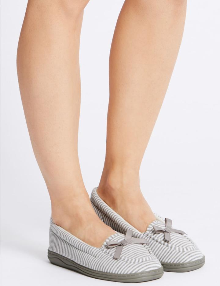 Marks & Spencer Striped Moccasin Slippers Cream Mix