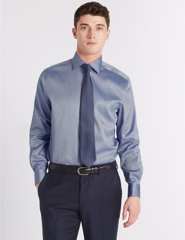 Marks & Spencer Pure Cotton Regular Fit Shirt Dark Navy Mix