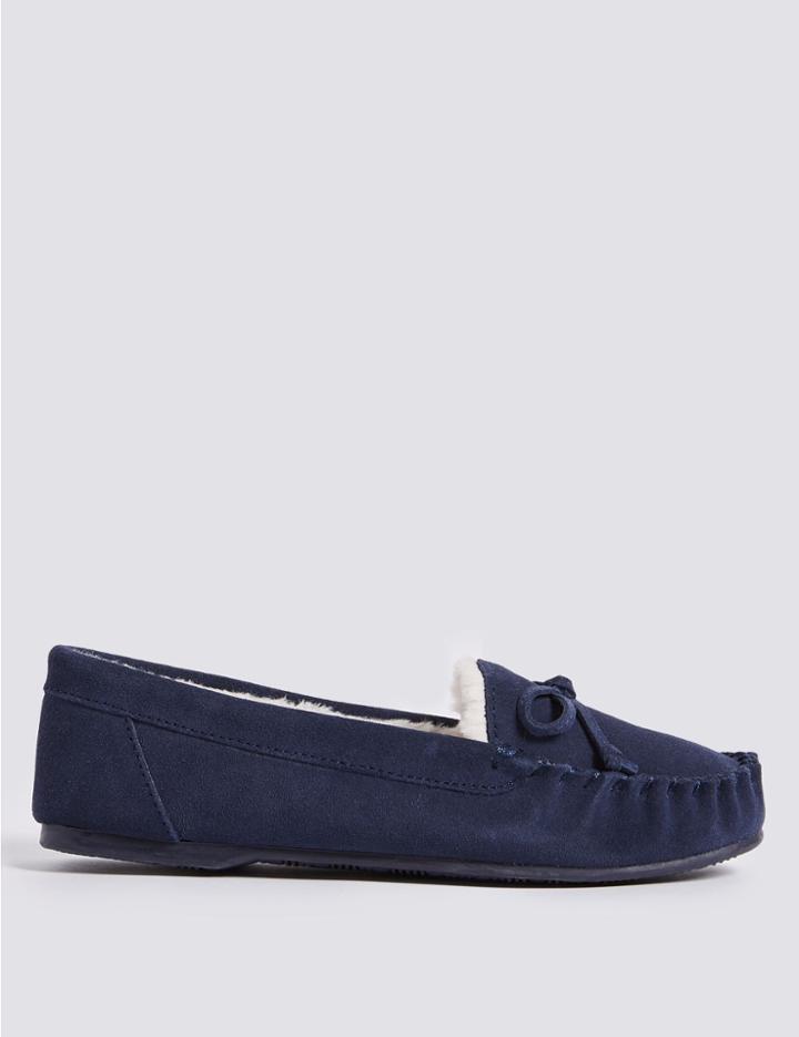 Marks & Spencer Suede Moccasin Slippers Navy