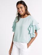 Marks & Spencer Round Neck Flamenco Sleeve Shell Top Smokey Blue