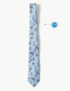 Marks & Spencer Floral Tie & Lapel Pin Set Blue Mix