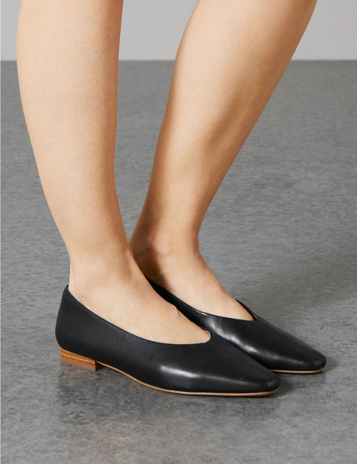 Marks & Spencer Leather Square Toe Pumps Black
