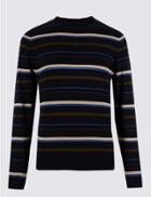 Marks & Spencer Pure Cotton Striped Slim Fit Jumper Navy Mix