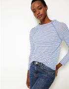 Marks & Spencer Striped Regular Fit Long Sleeve Top Blue Mix