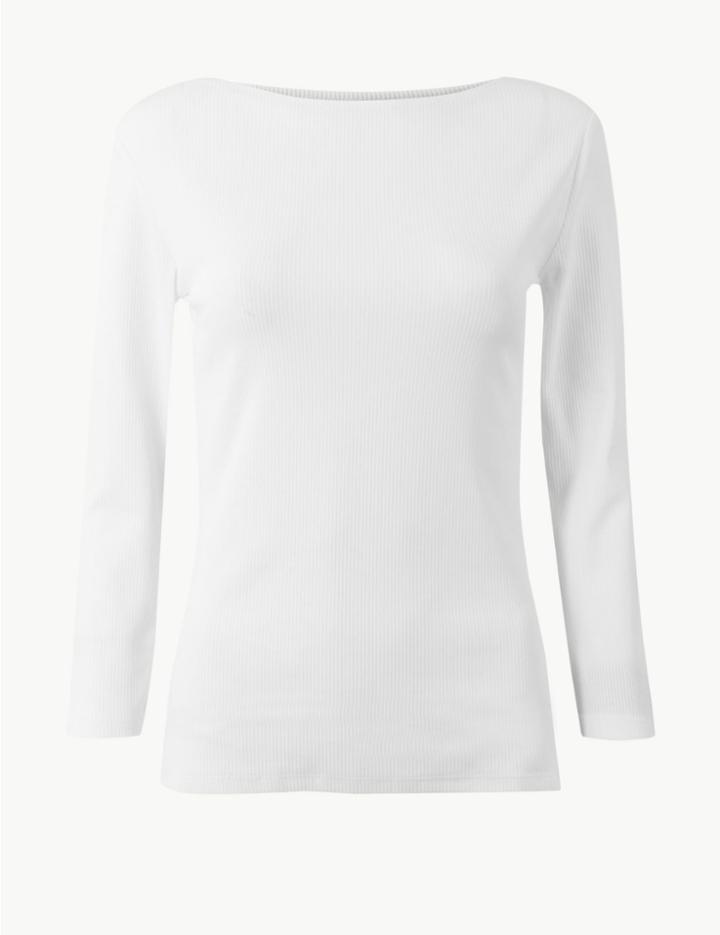 Marks & Spencer Textured 3/4 Sleeve T-shirt White