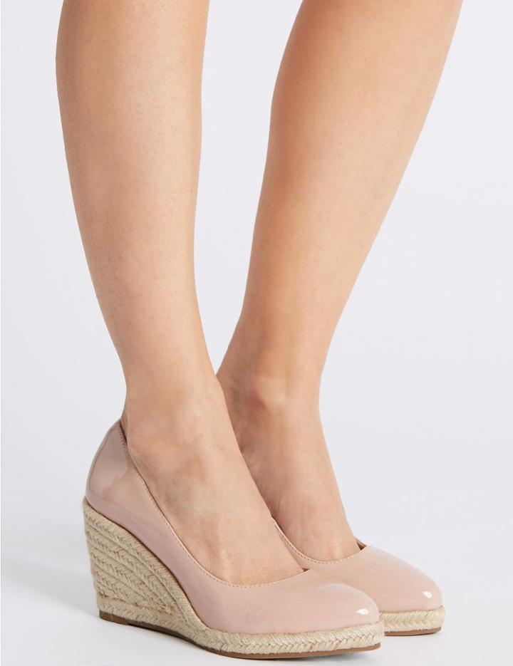 Marks & Spencer Leather Wedge Heel Almond Toe Espadrilles Nude