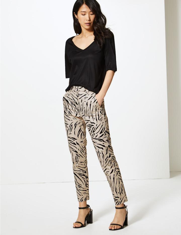 Marks & Spencer Cotton Rich Animal High Waist 7/8th Trousers Black Mix