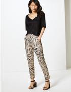 Marks & Spencer Cotton Rich Animal High Waist 7/8th Trousers Black Mix