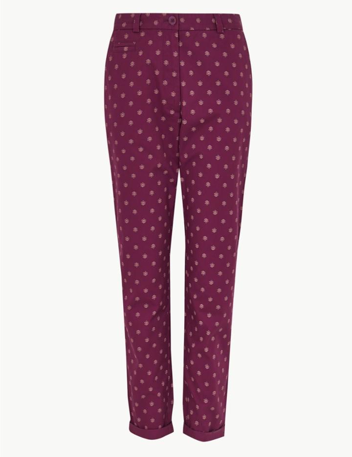 Marks & Spencer Pure Cotton Floral Print Ankle Grazer Chinos Purple Mix